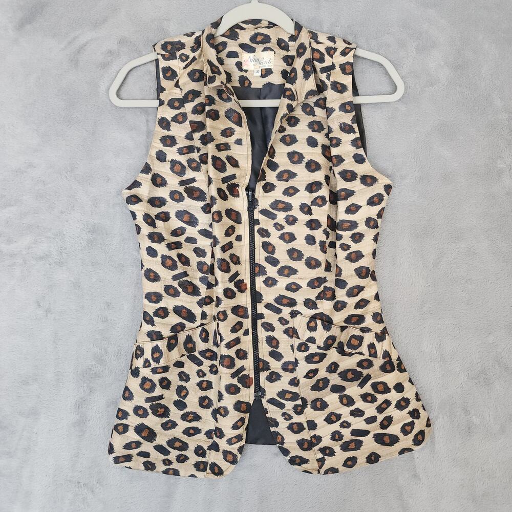 Nita Nicoli Beverly Hills Leopard Print Tailored Zip Vest Mob Wife Y2K Safari